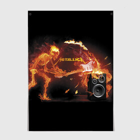 Постер с принтом Metallica в Белгороде, 100% бумага
 | бумага, плотность 150 мг. Матовая, но за счет высокого коэффициента гладкости имеет небольшой блеск и дает на свету блики, но в отличии от глянцевой бумаги не покрыта лаком | fire | flame | guitar | metallica | music | rock | skeleton | skull | trashmetal | гитара | металлика | музыка | огонь | пламя | рок | скелет | череп