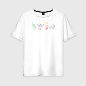 Женская футболка хлопок Oversize с принтом Жесты в Белгороде, 100% хлопок | свободный крой, круглый ворот, спущенный рукав, длина до линии бедер
 | жест | жесты | мото | мотокросс | перчатки | руки