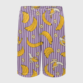 Детские спортивные шорты 3D с принтом Бананчики в Белгороде,  100% полиэстер
 | пояс оформлен широкой мягкой резинкой, ткань тянется
 | Тематика изображения на принте: banana | pattern | pattern banana | банан | банана | банановый паттерн | бананчик | бананчики | бананы | еда | паттерн | полоса | полосы | фрукт | фрукты