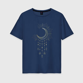 Женская футболка хлопок Oversize с принтом Лунный свет в Белгороде, 100% хлопок | свободный крой, круглый ворот, спущенный рукав, длина до линии бедер
 | moon | бохо | волшебный | золотая луна | небо | нежность | стильно