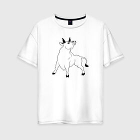 Женская футболка хлопок Oversize с принтом Белый Бык в Белгороде, 100% хлопок | свободный крой, круглый ворот, спущенный рукав, длина до линии бедер
 | animals | new year | winter | арт | боевой | буйвол | бык | бычок | взгляд | дикий | животные | звери | зима | знак зодиака | зодиак | корова | лошадь | минимализм | мультяшный | мускулы | новый год | подарок | рисунок
