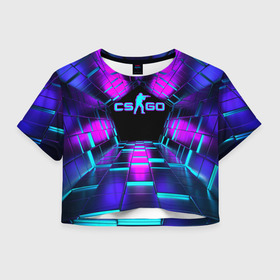 Женская футболка Crop-top 3D с принтом CS GO Neon Cubes в Белгороде, 100% полиэстер | круглая горловина, длина футболки до линии талии, рукава с отворотами | beast | counter strike | cs | cs go | csgo | cubes | game | howl | hyper | hyperbeast | logo cs go | neon | аркада | вой | гипер бест | го | игра | компьютерная игра | контр страйк | контра | кс | кс гов | кубы | логотип кс го | неон | оружие 