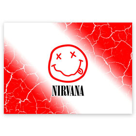 Поздравительная открытка с принтом NIRVANA / НИРВАНА в Белгороде, 100% бумага | плотность бумаги 280 г/м2, матовая, на обратной стороне линовка и место для марки
 | band | cobain | face | kurt | logo | music | nirvana | rock | rocknroll | группа | кобейн | курт | лого | логотип | музыка | музыкальная | нирвана | рожица | рок | рокнролл | символ