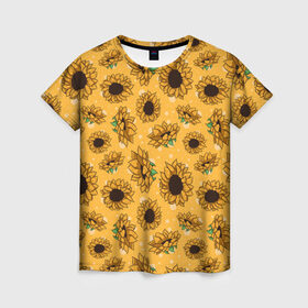 Женская футболка 3D с принтом Подсолнухи в Белгороде, 100% полиэфир ( синтетическое хлопкоподобное полотно) | прямой крой, круглый вырез горловины, длина до линии бедер | высказывание | идея | манера | мемы | подсолнухи | поттерн | разные | рисунок | символ