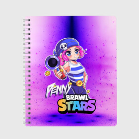 Тетрадь с принтом Penny Brawl Stars в Белгороде, 100% бумага | 48 листов, плотность листов — 60 г/м2, плотность картонной обложки — 250 г/м2. Листы скреплены сбоку удобной пружинной спиралью. Уголки страниц и обложки скругленные. Цвет линий — светло-серый
 | Тематика изображения на принте: anime | brawl | brawl stars | brawlstars | brawl_stars | panny | peny | аниме | бравл | бравлстарс | девочка | девочка в шкуре медведя | девушка | манга | пени | пини