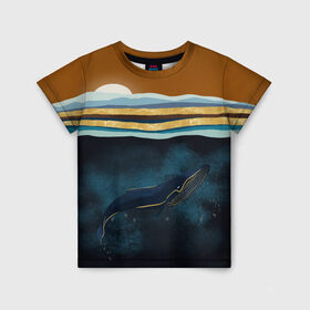 Детская футболка 3D с принтом Кит в Белгороде, 100% гипоаллергенный полиэфир | прямой крой, круглый вырез горловины, длина до линии бедер, чуть спущенное плечо, ткань немного тянется | Тематика изображения на принте: земля | кашалот | луна | медузы | море | морские | океан