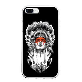 Чехол для iPhone 7Plus/8 Plus матовый с принтом Женщина индеец в Белгороде, Силикон | Область печати: задняя сторона чехла, без боковых панелей | девушка индеец | индеец | перья на голове | перья. | татуировки
