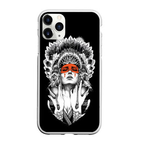 Чехол для iPhone 11 Pro Max матовый с принтом Женщина индеец в Белгороде, Силикон |  | девушка индеец | индеец | перья на голове | перья. | татуировки