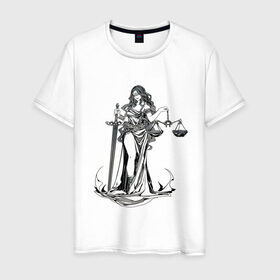 Мужская футболка хлопок с принтом Фемида светлая в Белгороде, 100% хлопок | прямой крой, круглый вырез горловины, длина до линии бедер, слегка спущенное плечо. | богиня | весы | меч | правосудие | фемида