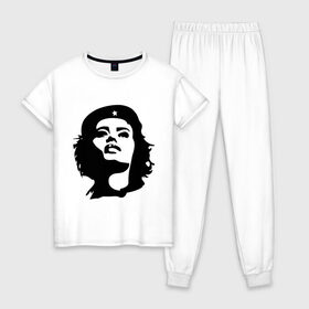 Женская пижама хлопок с принтом Че Гевара девушка в Белгороде, 100% хлопок | брюки и футболка прямого кроя, без карманов, на брюках мягкая резинка на поясе и по низу штанин | вождь | девушка | звезда | революция | че гевара