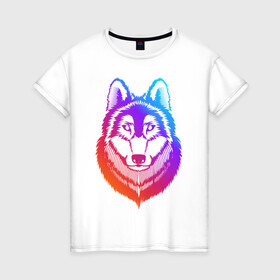 Женская футболка хлопок с принтом ВОЛК TREND в Белгороде, 100% хлопок | прямой крой, круглый вырез горловины, длина до линии бедер, слегка спущенное плечо | trend | wild | wolf | волк | дикий | оборотень | одинокий | пес | собака | тренд | хаски