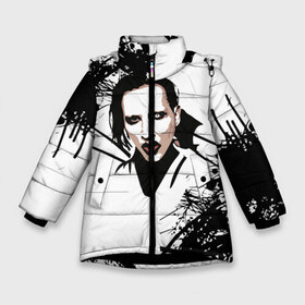 Зимняя куртка для девочек 3D с принтом Marilyn Manson в Белгороде, ткань верха — 100% полиэстер; подклад — 100% полиэстер, утеплитель — 100% полиэстер. | длина ниже бедра, удлиненная спинка, воротник стойка и отстегивающийся капюшон. Есть боковые карманы с листочкой на кнопках, утяжки по низу изделия и внутренний карман на молнии. 

Предусмотрены светоотражающий принт на спинке, радужный светоотражающий элемент на пуллере молнии и на резинке для утяжки. | marilyn manson | nothing records | известность | музыка | рок группа
