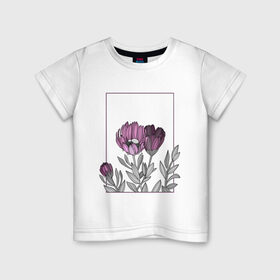 Детская футболка хлопок с принтом Цветы с тонкими линиями в Белгороде, 100% хлопок | круглый вырез горловины, полуприлегающий силуэт, длина до линии бедер | Тематика изображения на принте: графика | линии | рамка | растение | ртуть | цветы