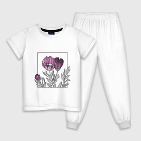 Детская пижама хлопок с принтом Цветы в рамке в Белгороде, 100% хлопок |  брюки и футболка прямого кроя, без карманов, на брюках мягкая резинка на поясе и по низу штанин
 | Тематика изображения на принте: графика | линии | рамка | растение | ртуть | цветы