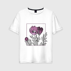 Женская футболка хлопок Oversize с принтом Цветы в рамке в Белгороде, 100% хлопок | свободный крой, круглый ворот, спущенный рукав, длина до линии бедер
 | графика | линии | рамка | растение | ртуть | цветы