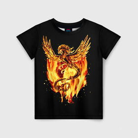 Детская футболка 3D с принтом PHOENIX в Белгороде, 100% гипоаллергенный полиэфир | прямой крой, круглый вырез горловины, длина до линии бедер, чуть спущенное плечо, ткань немного тянется | дракон | огонь | птица | феникс