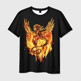 Мужская футболка 3D с принтом PHOENIX в Белгороде, 100% полиэфир | прямой крой, круглый вырез горловины, длина до линии бедер | дракон | огонь | птица | феникс