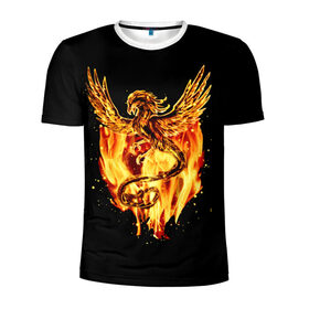 Мужская футболка 3D спортивная с принтом PHOENIX в Белгороде, 100% полиэстер с улучшенными характеристиками | приталенный силуэт, круглая горловина, широкие плечи, сужается к линии бедра | дракон | огонь | птица | феникс