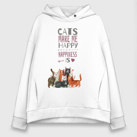 Женское худи Oversize хлопок с принтом Кошки делают меня счастливым в Белгороде, френч-терри — 70% хлопок, 30% полиэстер. Мягкий теплый начес внутри —100% хлопок | боковые карманы, эластичные манжеты и нижняя кромка, капюшон на магнитной кнопке | Тематика изображения на принте: cat | cats | cats make me happy | happiness is | kitty | животное | животные | звери | зверь | кот | коты | котята | котятки | кошки | кошки делают меня счастливым | мур | надпись | сердечко | сердце | хищники