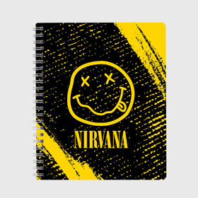 Тетрадь с принтом NIRVANA НИРВАНА в Белгороде, 100% бумага | 48 листов, плотность листов — 60 г/м2, плотность картонной обложки — 250 г/м2. Листы скреплены сбоку удобной пружинной спиралью. Уголки страниц и обложки скругленные. Цвет линий — светло-серый
 | band | cobain | face | kurt | logo | music | nirvana | rock | rocknroll | группа | кобейн | курт | лого | логотип | музыка | музыкальная | нирвана | рожица | рок | рокнролл | символ