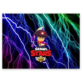 Поздравительная открытка с принтом brawl stars биби в Белгороде, 100% бумага | плотность бумаги 280 г/м2, матовая, на обратной стороне линовка и место для марки
 | 8 bit | bibi | brawl stars | colt | crow | el brown | leon | leon shark | max | mecha | mecha crow | mr.p | sally leon | shark | virus 8 bit | берли | биби | бравл старс | ворон | кольт | леон | макс | шелли