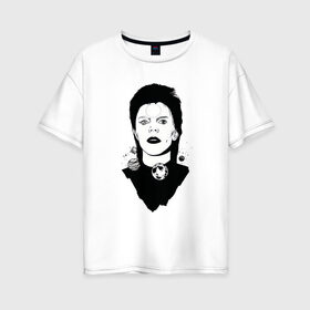 Женская футболка хлопок Oversize с принтом David bowie в Белгороде, 100% хлопок | свободный крой, круглый ворот, спущенный рукав, длина до линии бедер
 | david bowie | space oddity | дэвид боуи | портрет | рок звезда