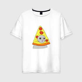 Женская футболка хлопок Oversize с принтом Кот и пицца в Белгороде, 100% хлопок | свободный крой, круглый ворот, спущенный рукав, длина до линии бедер
 | еда | животные | кот | кот в пицце | котик | кошка | мем | прикол | смешной | юмор