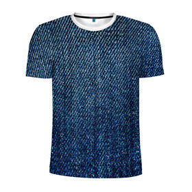Мужская футболка 3D спортивная с принтом Джинса в Белгороде, 100% полиэстер с улучшенными характеристиками | приталенный силуэт, круглая горловина, широкие плечи, сужается к линии бедра | Тематика изображения на принте: blue | джинса | джинсовая текстура | текстуры | цвет джинса