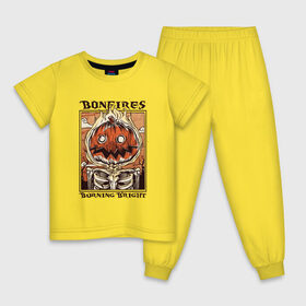 Детская пижама хлопок с принтом Bonfires Burning Bright в Белгороде, 100% хлопок |  брюки и футболка прямого кроя, без карманов, на брюках мягкая резинка на поясе и по низу штанин
 | cosplay | halloween | horror | party | pumpkin | retro | scary | skeleton | trick or threat | вечеринка | горит | горят | конфета или жизнь | косплей | костры | монстр | огонь | пламя | пожар | пылает | ретро | скелет | страшная | тыква | хорр