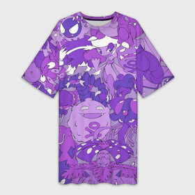 Платье-футболка 3D с принтом Фиолетовые покемоны в Белгороде,  |  | pokemon | pokemon go | арт | ночной покемон | ночные покемоны | покемон | покемоны | рисунок | сумеречные покемоны | сумеречный покемон | фиолетовый