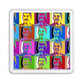 Магнит 55*55 с принтом Stalin pop-art в Белгороде, Пластик | Размер: 65*65 мм; Размер печати: 55*55 мм | Тематика изображения на принте: chief | color | eyes | moustache | pop art | stalin | view | взгляд | вождь | глаза | поп  арт | сталин | усы | цвет