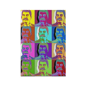 Обложка для паспорта матовая кожа с принтом Stalin pop-art в Белгороде, натуральная матовая кожа | размер 19,3 х 13,7 см; прозрачные пластиковые крепления | Тематика изображения на принте: chief | color | eyes | moustache | pop art | stalin | view | взгляд | вождь | глаза | поп  арт | сталин | усы | цвет