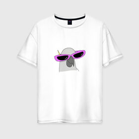 Женская футболка хлопок Oversize с принтом Попугай в очках в Белгороде, 100% хлопок | свободный крой, круглый ворот, спущенный рукав, длина до линии бедер
 | mem | мем | мультяшный | персонаж | попугай в очках | прикол | птица | рисунок | смешной попугай | юмор