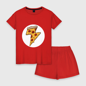 Женская пижама с шортиками хлопок с принтом PIZZA-HERO в Белгороде, 100% хлопок | футболка прямого кроя, шорты свободные с широкой мягкой резинкой | flash | food | hero | pizza | shaldon | еда | коммиксы | молния | пиццабгерой | фастфуд. | флэш | шелдон