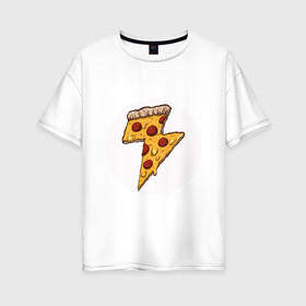 Женская футболка хлопок Oversize с принтом PIZZA-HERO в Белгороде, 100% хлопок | свободный крой, круглый ворот, спущенный рукав, длина до линии бедер
 | flash | food | hero | pizza | shaldon | еда | коммиксы | молния | пиццабгерой | фастфуд. | флэш | шелдон