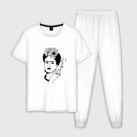Мужская пижама хлопок с принтом Фрида Кало в Белгороде, 100% хлопок | брюки и футболка прямого кроя, без карманов, на брюках мягкая резинка на поясе и по низу штанин
 | 