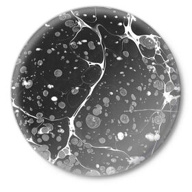 Значок с принтом Черный Мрамор в Белгороде,  металл | круглая форма, металлическая застежка в виде булавки | Тематика изображения на принте: абстракция | минимализм | мрамор | рисунок | черный мрамор