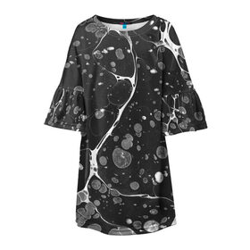 Детское платье 3D с принтом Черный Мрамор в Белгороде, 100% полиэстер | прямой силуэт, чуть расширенный к низу. Круглая горловина, на рукавах — воланы | абстракция | минимализм | мрамор | рисунок | черный мрамор