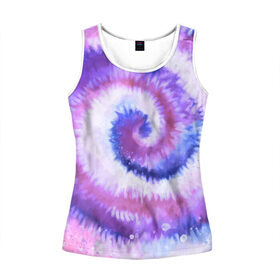 Женская майка 3D с принтом TIE-DYE PURPLE в Белгороде, 100% полиэстер | круглая горловина, прямой силуэт, длина до линии бедра | dye | multicolor | tie | trend | акварель | брызги | градиент | дай | колор | краски | красочная | мульти | потёки | пятна | радуга | радужная | тай | тайдай | текстура | тренд | хиппи