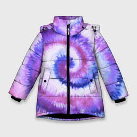 Зимняя куртка для девочек 3D с принтом TIE-DYE PURPLE в Белгороде, ткань верха — 100% полиэстер; подклад — 100% полиэстер, утеплитель — 100% полиэстер. | длина ниже бедра, удлиненная спинка, воротник стойка и отстегивающийся капюшон. Есть боковые карманы с листочкой на кнопках, утяжки по низу изделия и внутренний карман на молнии. 

Предусмотрены светоотражающий принт на спинке, радужный светоотражающий элемент на пуллере молнии и на резинке для утяжки. | dye | multicolor | tie | trend | акварель | брызги | градиент | дай | колор | краски | красочная | мульти | потёки | пятна | радуга | радужная | тай | тайдай | текстура | тренд | хиппи