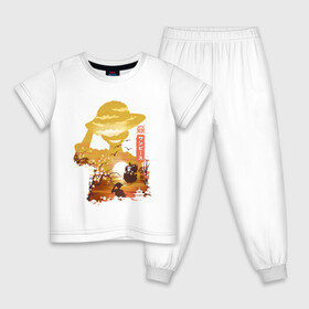 Детская пижама хлопок с принтом двойная экспозиция One Piece в Белгороде, 100% хлопок |  брюки и футболка прямого кроя, без карманов, на брюках мягкая резинка на поясе и по низу штанин
 | anime | luffi | lufi | manga | one piece | большой куш | ван пис | вон пис | корабль | луфи | луффи | манга | манки д. луффи | пират | уон пис