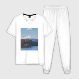 Мужская пижама хлопок с принтом Japan в Белгороде, 100% хлопок | брюки и футболка прямого кроя, без карманов, на брюках мягкая резинка на поясе и по низу штанин
 | fuji | mount | poster | travel | гора | постер | путешествия | фудзи | фудзияма | япония
