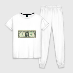 Женская пижама хлопок с принтом One dollar в Белгороде, 100% хлопок | брюки и футболка прямого кроя, без карманов, на брюках мягкая резинка на поясе и по низу штанин | bill | dollar | one | богатство | деньги | доллары | монеты | один | сша