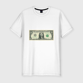Мужская футболка хлопок Slim с принтом One dollar в Белгороде, 92% хлопок, 8% лайкра | приталенный силуэт, круглый вырез ворота, длина до линии бедра, короткий рукав | bill | dollar | one | богатство | деньги | доллары | монеты | один | сша