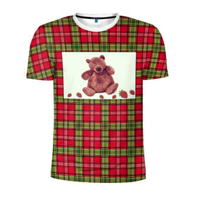 Мужская футболка 3D спортивная с принтом мишка,шотландский фон.шотланди в Белгороде, 100% полиэстер с улучшенными характеристиками | приталенный силуэт, круглая горловина, широкие плечи, сужается к линии бедра | животные | мишка | шотландский фон.шотландия