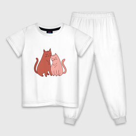 Детская пижама хлопок с принтом Влюбленные котики в Белгороде, 100% хлопок |  брюки и футболка прямого кроя, без карманов, на брюках мягкая резинка на поясе и по низу штанин
 | cat | kitten | kitty | love | love is | puss | pussycat | влюблены | киса | киска | кот | котенок | котик | коты | кошатник | кошатница | кошка | кошки | люблю его | люблю ее | люблю котов | любовь | молодоженам | он и она | пара