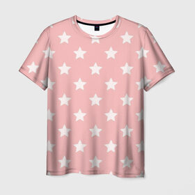 Мужская футболка 3D с принтом Звёзды в Белгороде, 100% полиэфир | прямой крой, круглый вырез горловины, длина до линии бедер | арт | белый | звезда | звездопад | звёзды | рисунок | розовый