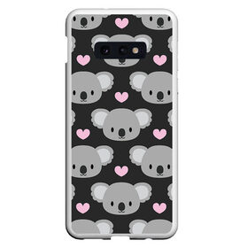 Чехол для Samsung S10E с принтом Мордочки коал в Белгороде, Силикон | Область печати: задняя сторона чехла, без боковых панелей | арт | коал | коала | коалы | любовь | медведь | медвежонок | мордочка | мордочки | рисунок | сердечки | сердце | серый | тёмный | чёрный