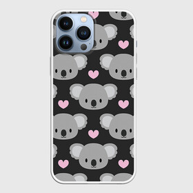 Чехол для iPhone 13 Pro Max с принтом Мордочки коал в Белгороде,  |  | Тематика изображения на принте: арт | коал | коала | коалы | любовь | медведь | медвежонок | мордочка | мордочки | рисунок | сердечки | сердце | серый | тёмный | чёрный