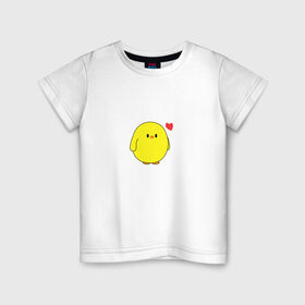 Детская футболка хлопок с принтом Цыпленок в Белгороде, 100% хлопок | круглый вырез горловины, полуприлегающий силуэт, длина до линии бедер | love | любовь | милый | мультик | птица | птичка | сердечко | утенок | цыпленок
